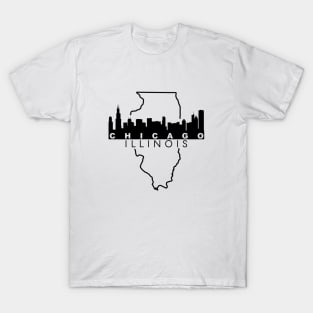 Chicago Illinois Skyline Black Border T-Shirt